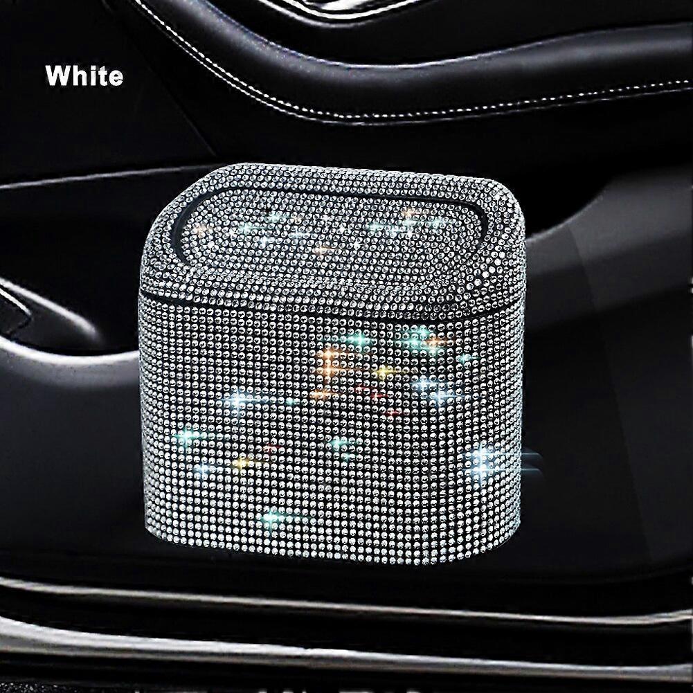 Diamond Crystal Car Trash Can Bin with Lid Leakproof Mini Vehicle Trash Bin Glitter Garbage Dustbin Organizer Container Bag| |
