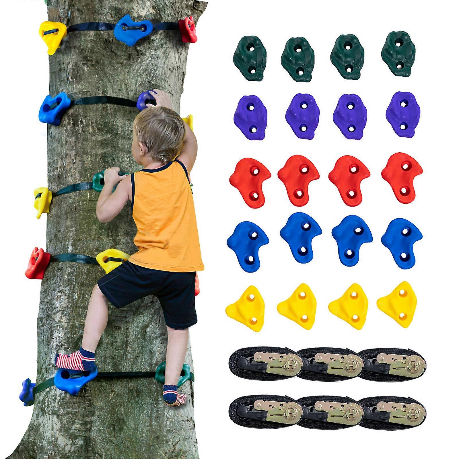 Ninja Tree Climbing Kit, 20 λαβές αναρρίχησης δέντρων και 6 ιμάντες καστάνιας, διάφορα χρώματα και σχήματα, για υπαίθρια εκπαίδευση εμποδίων πολεμιστών