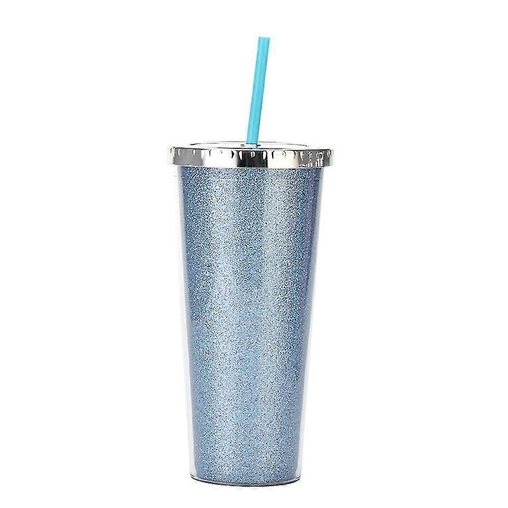 700ml Reusable Cold Water Cup Plastic Cup, Double-layer Shiny Drink Cup With Lid And Straw