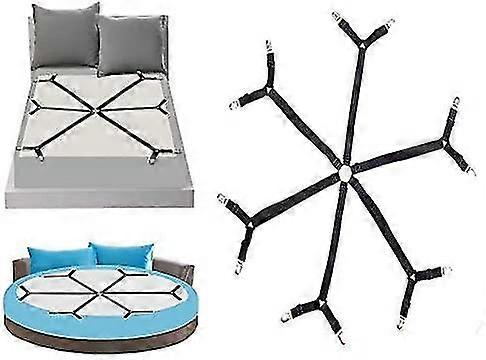 Bed Sheet Clips, Adjustable Bed Sheet Straps 6 Sides Triangle Heavy Duty For Round Square Mattress (black)