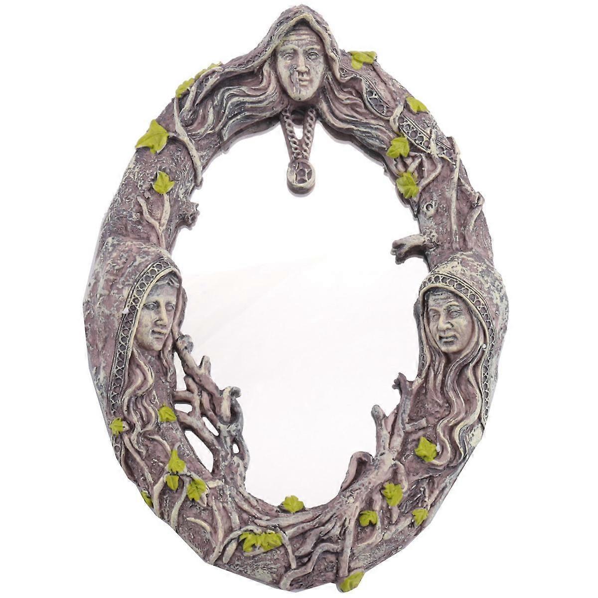 Triple Moon Goddess Wall Mirror Wall-Mounted Mirror with -Pointed Retro Hanging Mirror