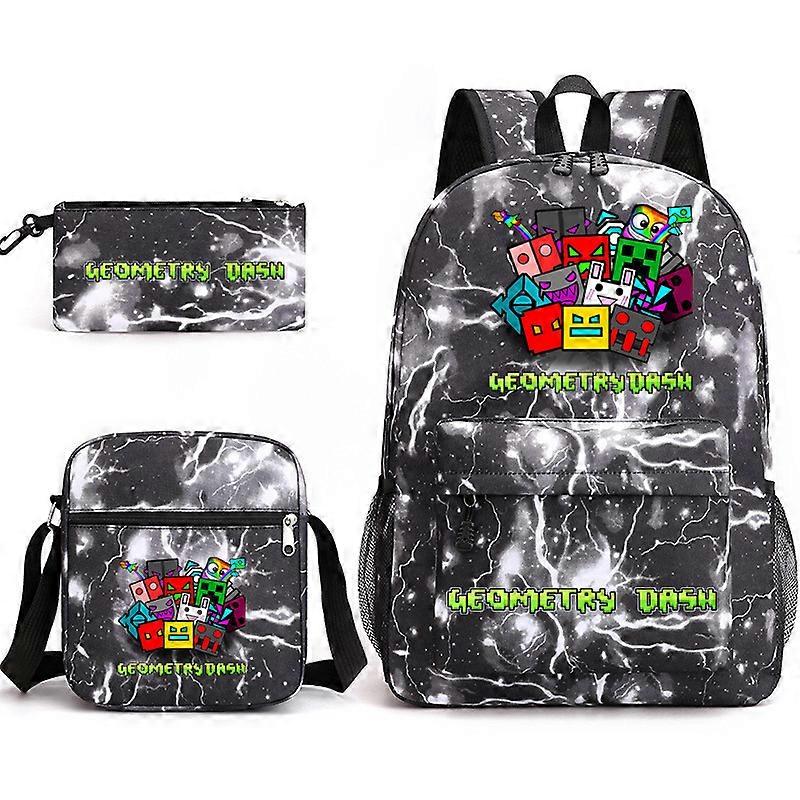Geometry Dash School Bag Backpack Pencil Case Shoulder Bag Three-piece Set _29