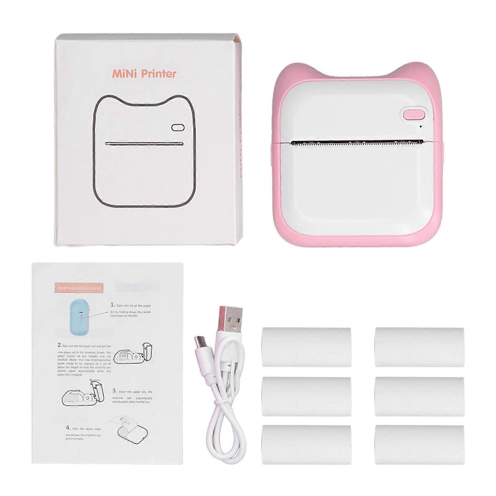 Thermal Printer Bluetooth Direct Connection USB Charging 203DPI 1000mAh Portable Mini Picture Printer with Printing Paper Pink