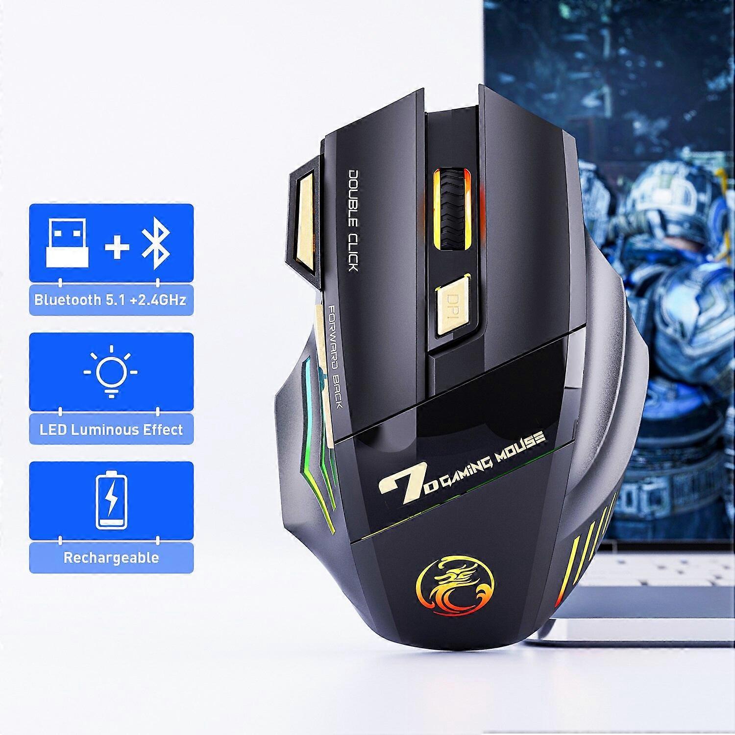 Souris de jeu sans fil USB IMICE GW-X7 3200DPI Double mode Rechargeable 7 touches 2.4Ghz Silent Mouse Bluetooth 7-color Breathing LED