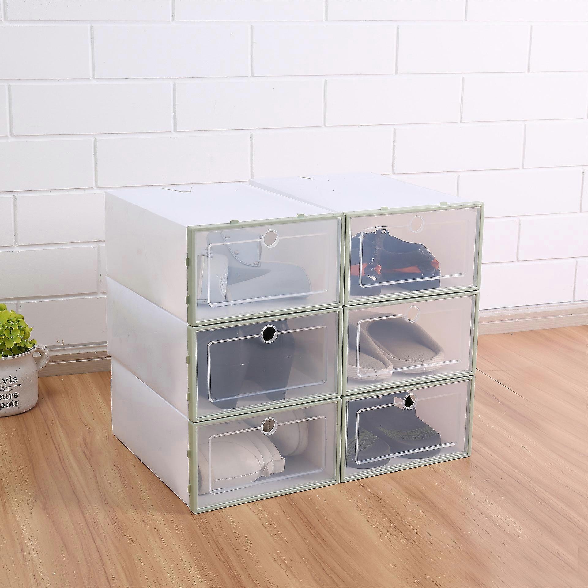 6pcs Plastic Shoe Box Stackable Foldable Shoe Organizer Drawer Storage Case With Flipping Clear Door Ladies Men