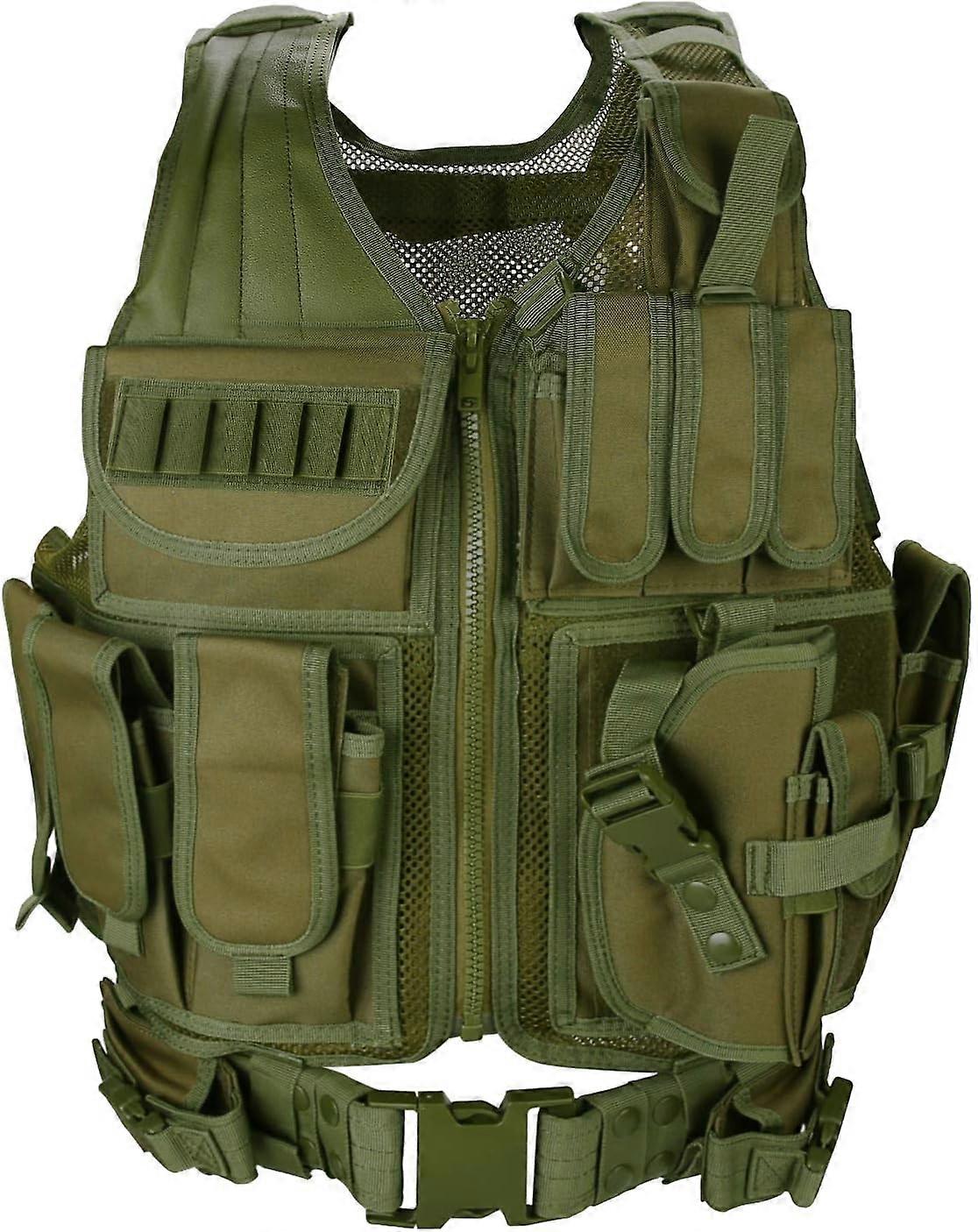 Military Mesh Tactical Vest, Combat Vest with Belt for Airsoft Military CS Game-Green,2024 Ping