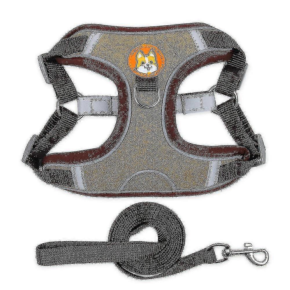 New Pet Dog Harness Leash Set Reflective Adjustable Puppy Harness( Size,color : S-brown