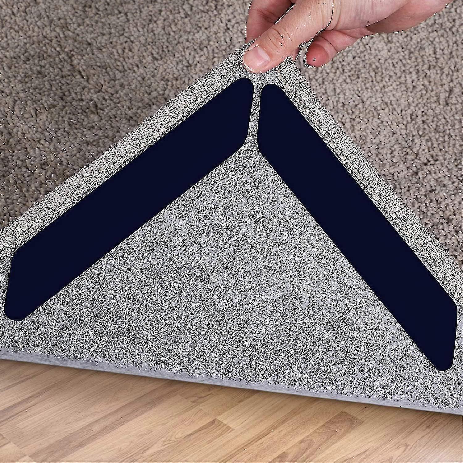 Rug Grippers, 16 Pcs Double Sided Washable Removable Anti Curling Corner Carpet Gripper, N