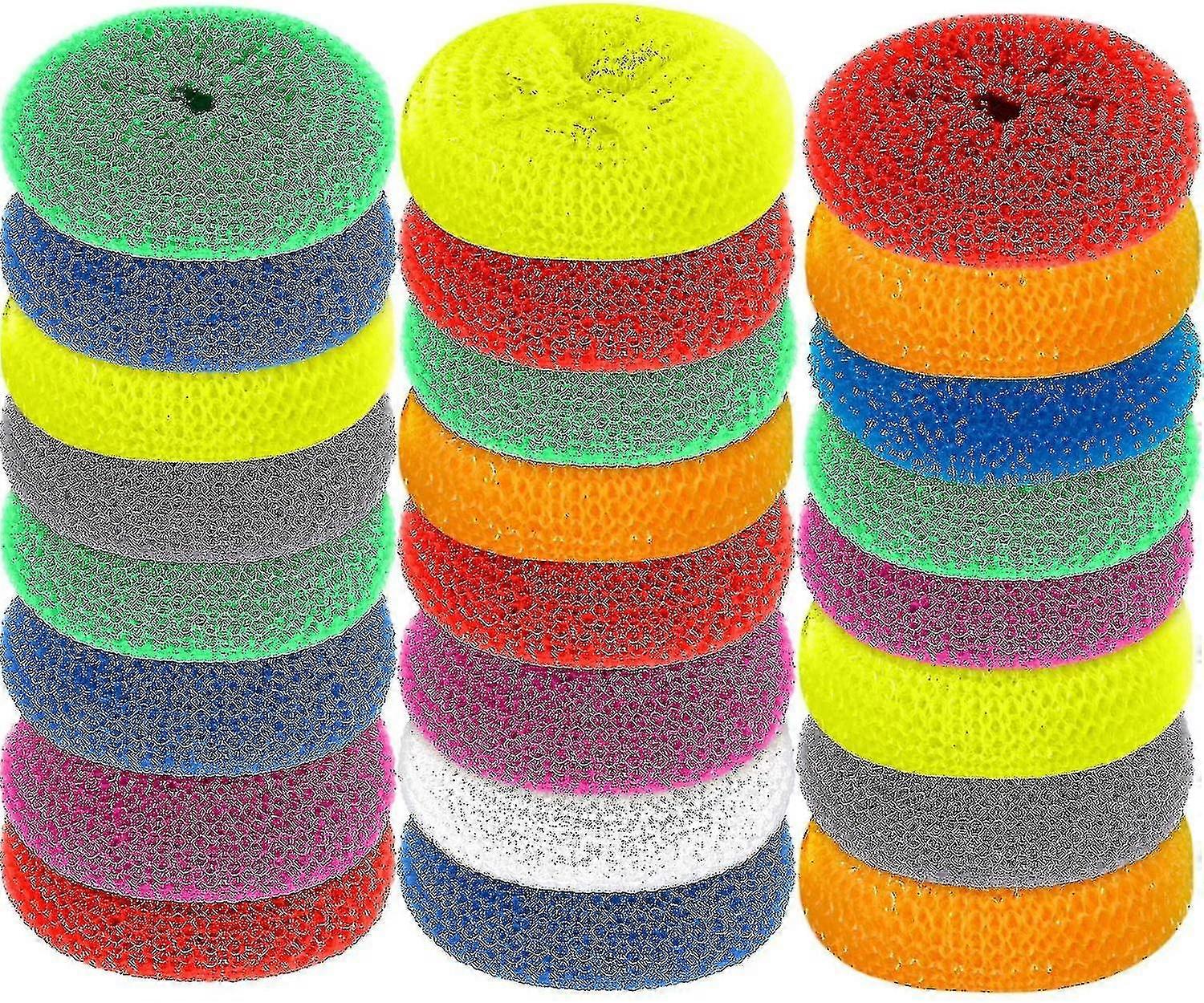30pcs Scouring Pads Round Dish Pads Plastic Non-scratch Dish Scrubbers