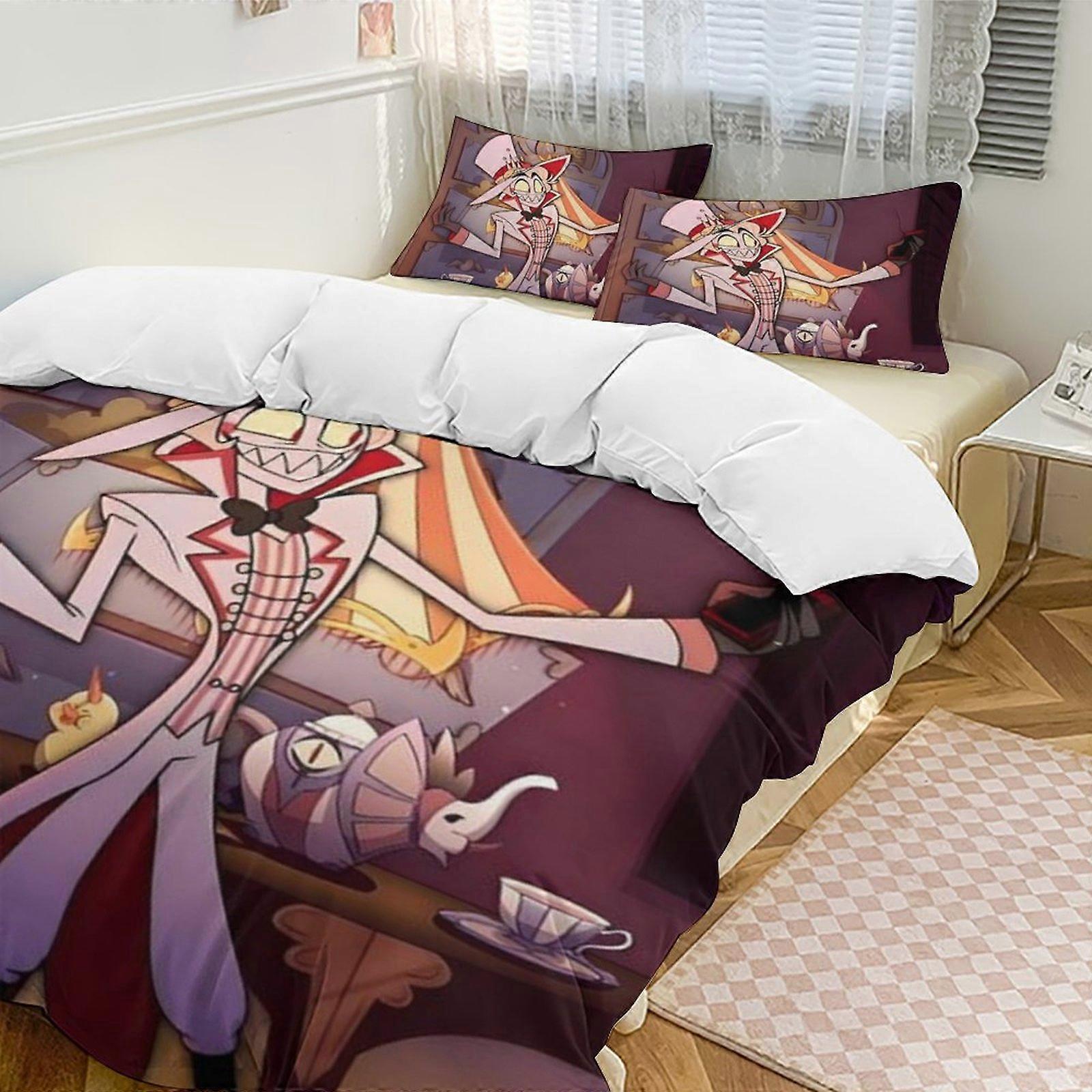 v349 Hazbin Hotel 2 Cama Capa de Edredom Conjuntos de Cama de Microfibra Conjuntos de Edredom Leve de 3 Peças, 1 Capa de Edredom e 2 Fronhas para Crianças aa349
