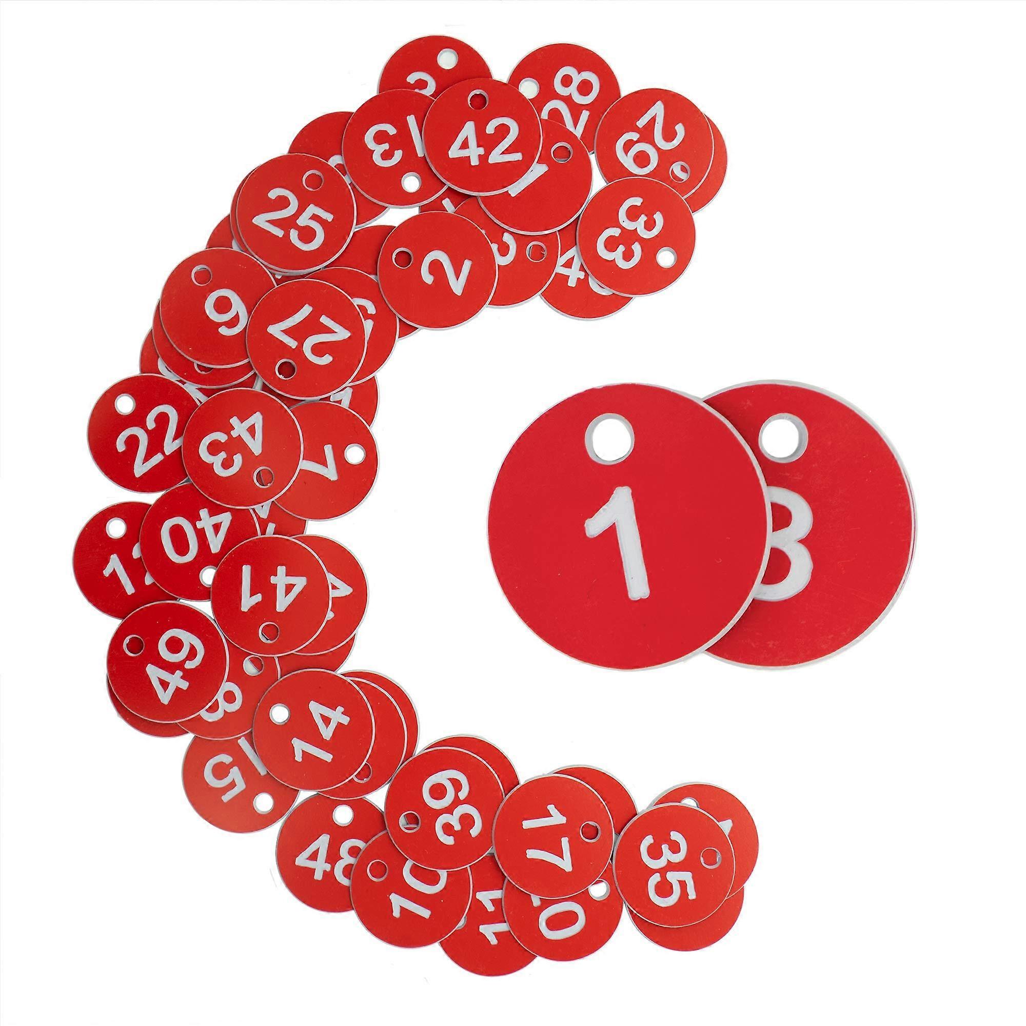 Plastic ID Number Tags Engraved Tags Key Tags ID Tags Without Key Rings (1-50, Red)