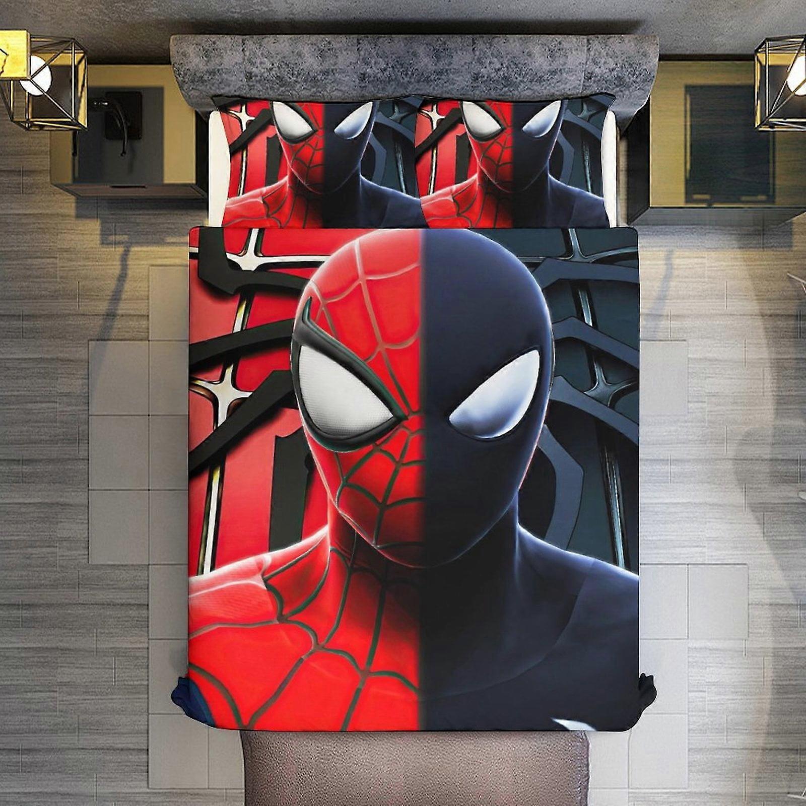 v476  Bed Sheets Bedding Two-faced Spider-Man 3 Piece Sets Full/Queen Size - Reversible Microfiber Quilts with 2 Shams Soft Lightweight Bedspread Cove