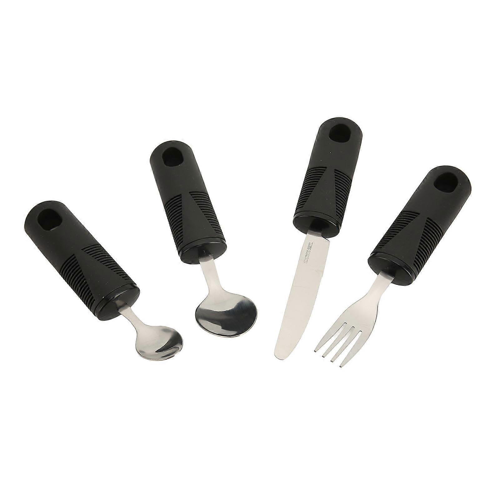 4pcs Special Supplies Adaptive Utensils Stainless Steel Slip Resistance Weighted Tableware with Spoons Fork Knife