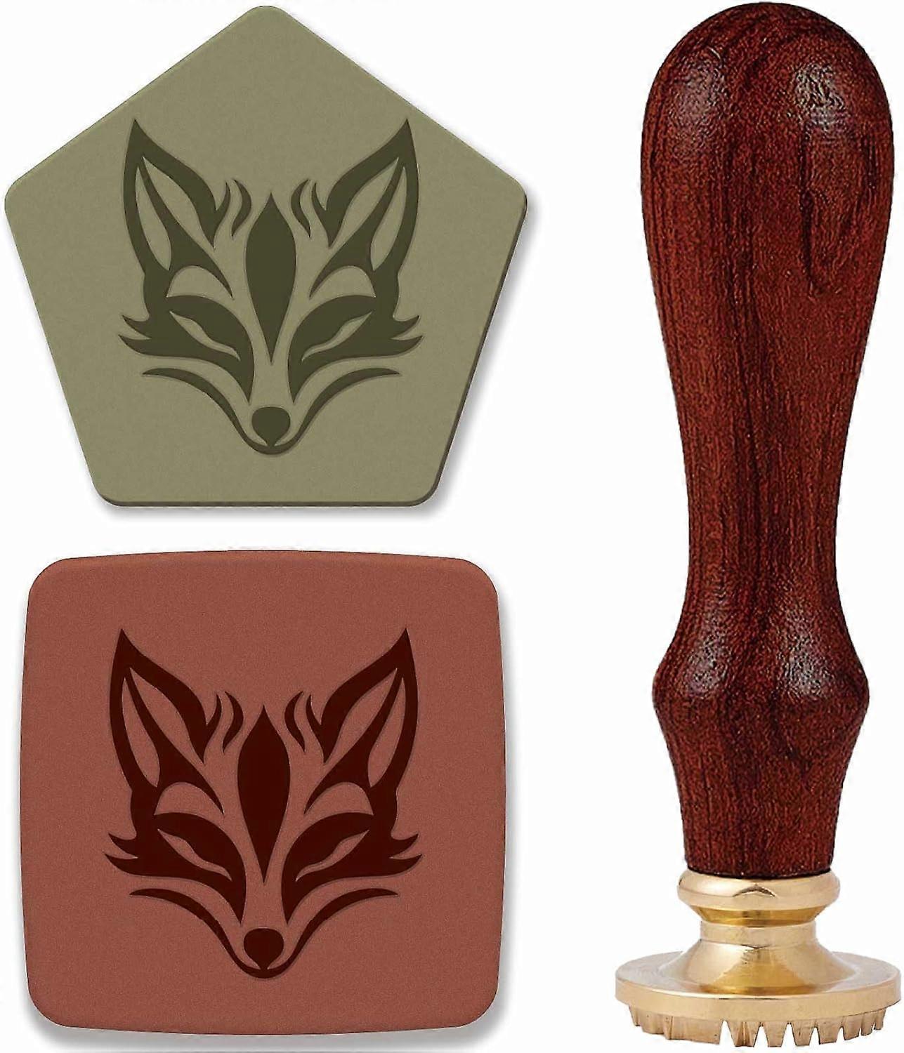 Pottery Stamp for Clay Handmade 1 inch(25mm) Fox Ceramics Stamp Removable Wood Head with Golden Handle Unique Imprints DIY Crafts Polymer Clay Tools M