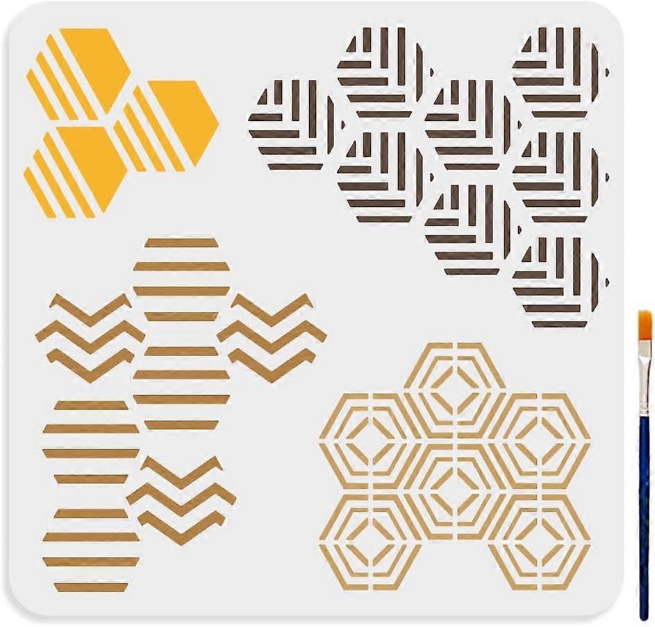 4 Styles Geometric Honeycomb Stencils 11.811.8inch Honeycomb Hexagon Stencils for Painting with Paint Brush Bee Honeycomb Template for Crafts Wood Wal