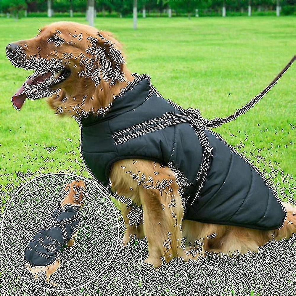 Varm vattentät jacka med sele för hund, vinterbekväm bomullskläder, vadderad väst för (ls)