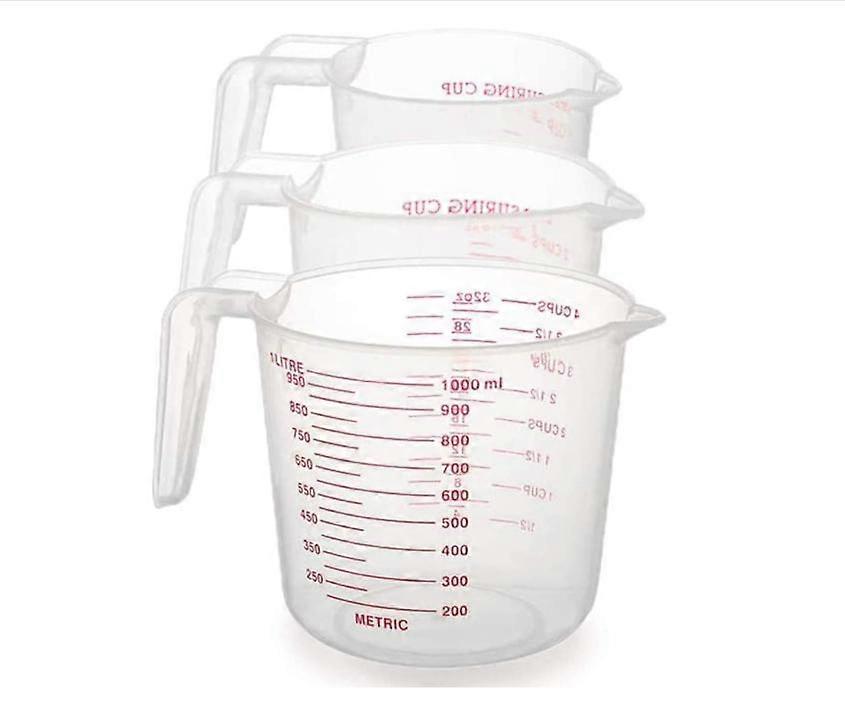 3Pcs Plastic Measuring Cup Clear Measuring Jug Set: 1000ml  Nesting Stackable Container for Measure Liquid & Baking Items, Kitchen Lab Use