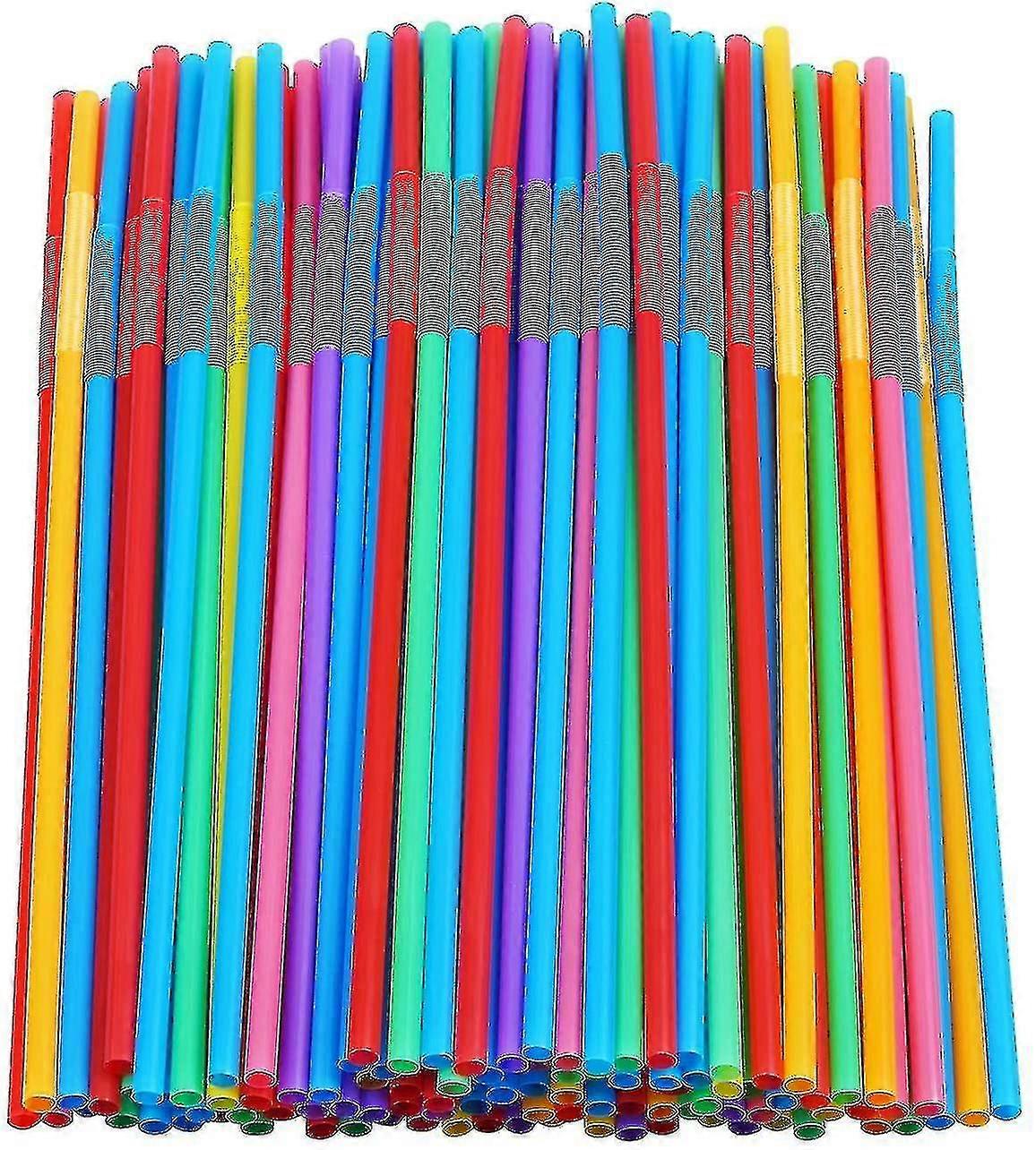 200 Pcs Colorful Plastic Long Flexible Straws