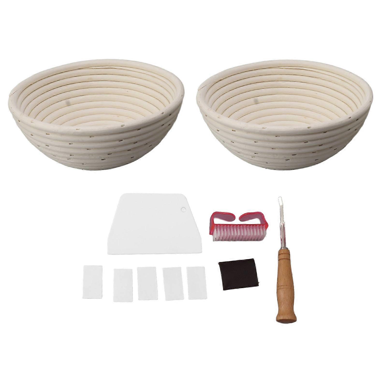 Round Bread Proofing Basket with Liner Cloth Dough Rising Rattan Bowl Set for Bread Making 20CM and 22CM Diameter