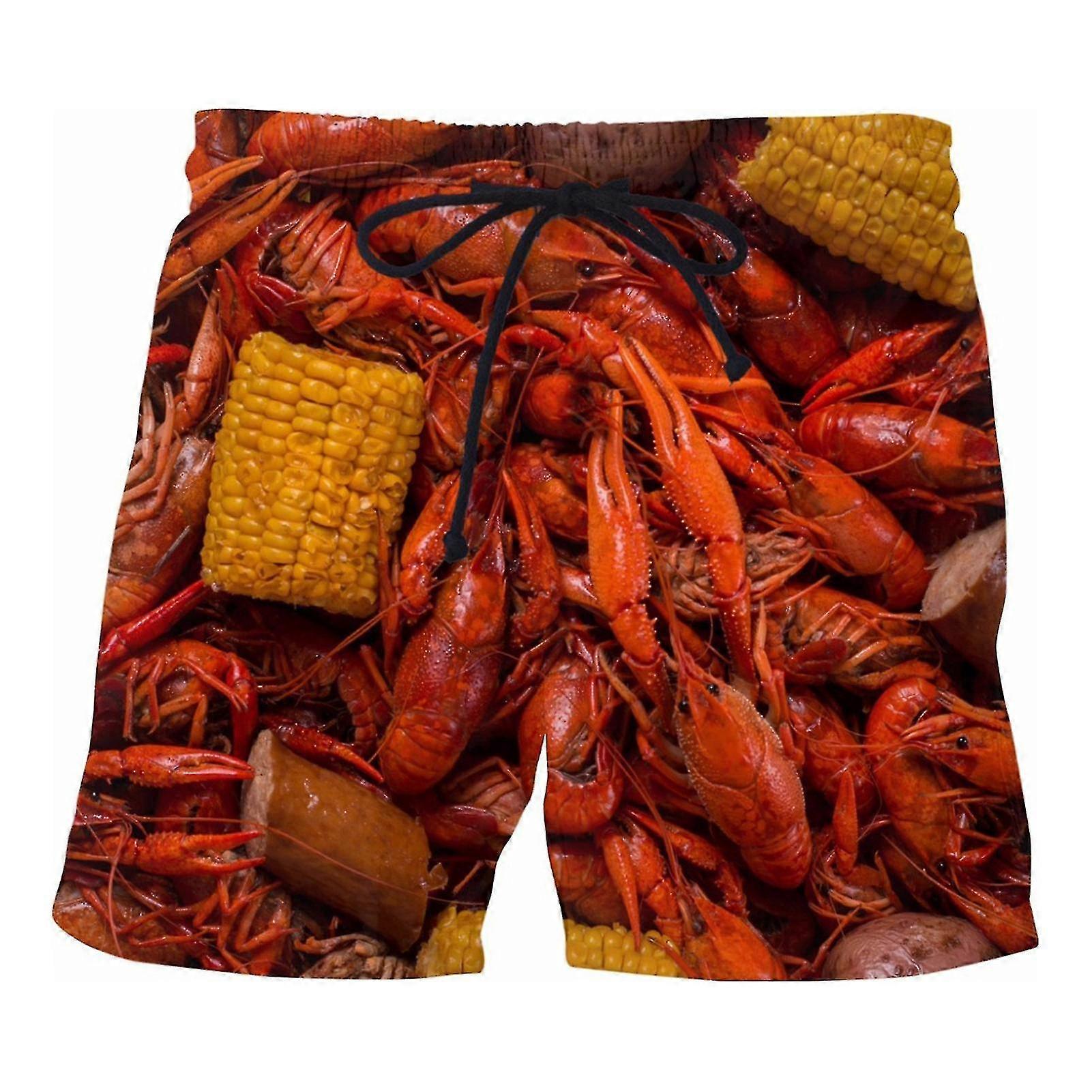 Sausage Print Men Shorts Wide Leg Elastic Waist Drawstring Food Shorts