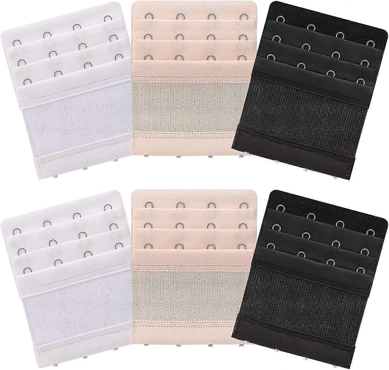 Women's Bra Strap Extenders 4 Hook 3 Row - Soft and Comfortable (Pack of 6)