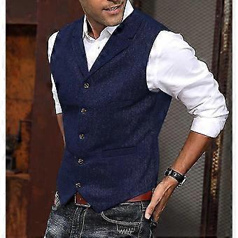 Gilet Uomo In Lana Tweed A Spina Di Pesce, Colore Borgogna, Taglia XX-Large, Slim Fit, Monopetto, Per Matrimoni E Occasioni Formali