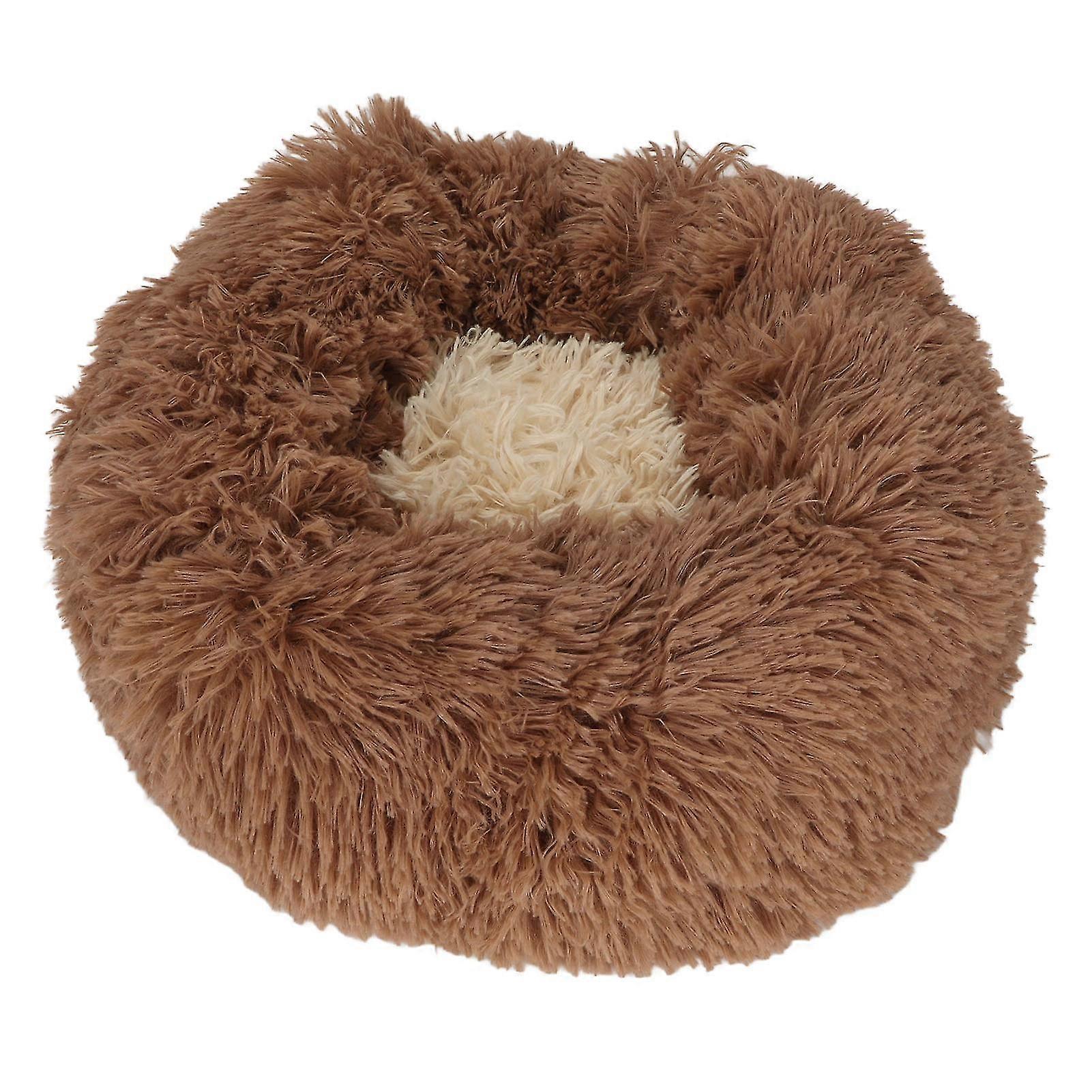 Fluffy Plush Round Self Warming Cat Bed - Cozy and Breathable Pet Bed for Warm Sleep (Coffee, 50cm)