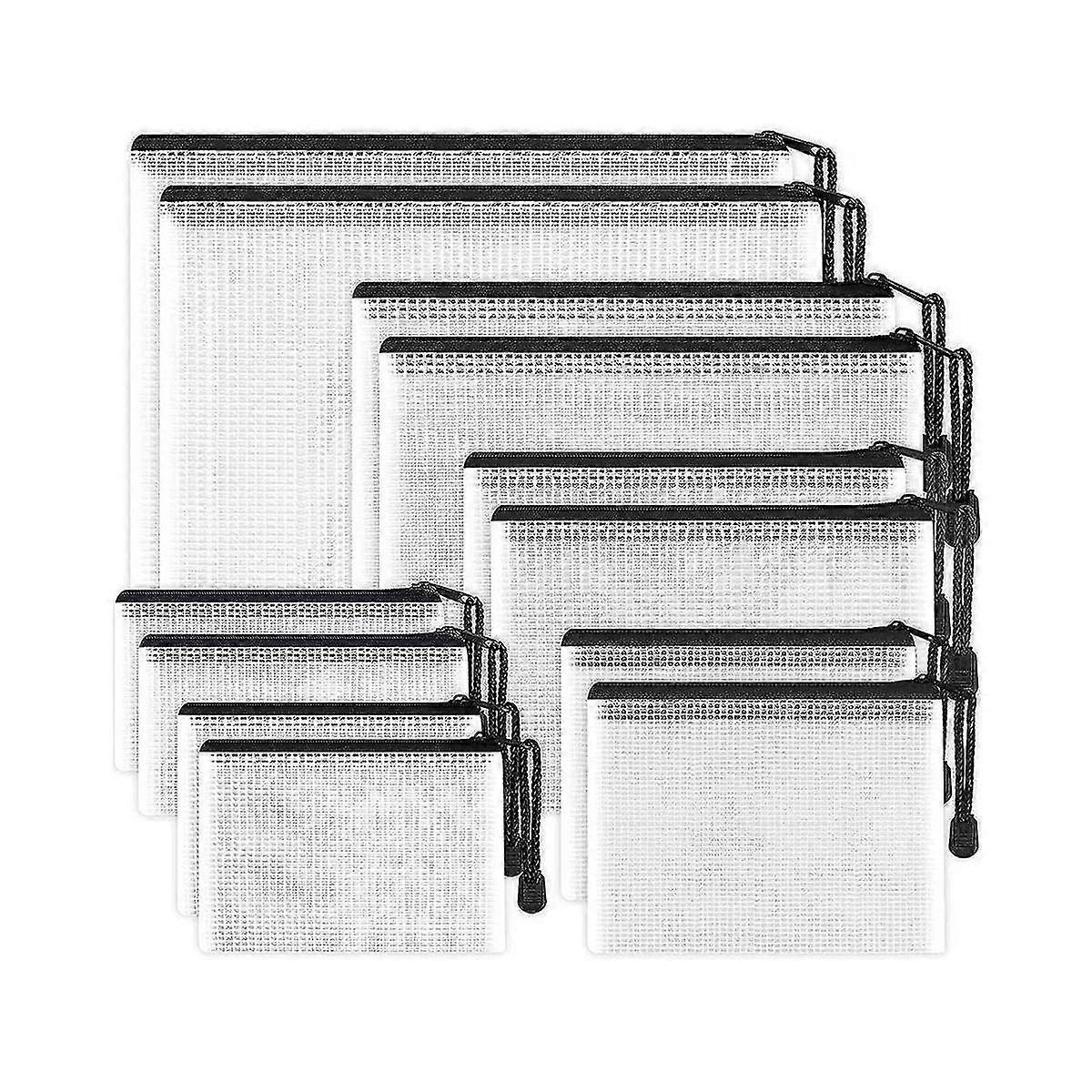 12pcs File Organizer, Plastic Mesh Zipper Bag, Multifunctional Waterproof Folder, ,multiple Sizes