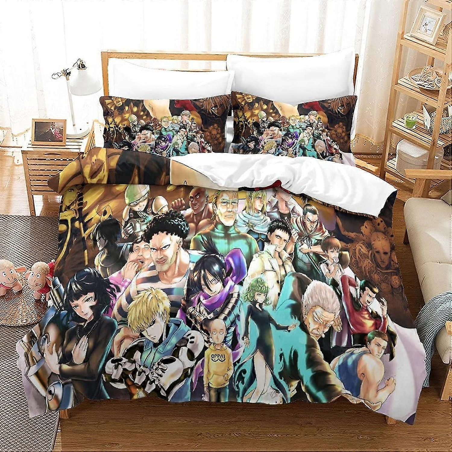 o3114 ملاءات السرير مجموعة غطاء لحاف الفراش لكمة واحدة من الألياف الدقيقة الناعمة مجموعة مفروشات أنيمي مجموعة غطاء لحاف مع إغلاق بسحاب ووسادة وسادة للأطفال