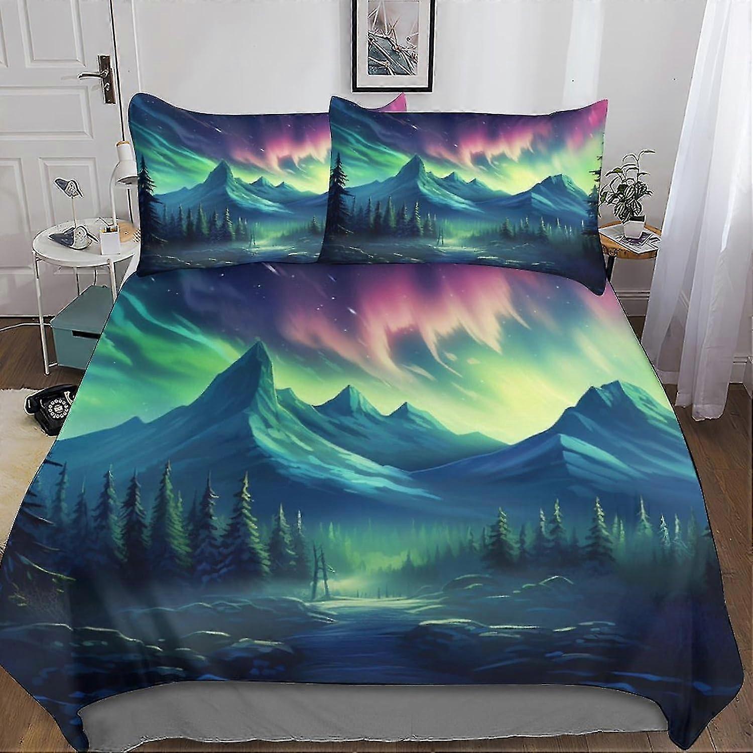 o4054 Lakan Aurora Starry Sky påslakan set 3D sängkläder set dekorativt mikrofiber polyester dröm täcke överdrag med kudde shams, dragkedja, 3
