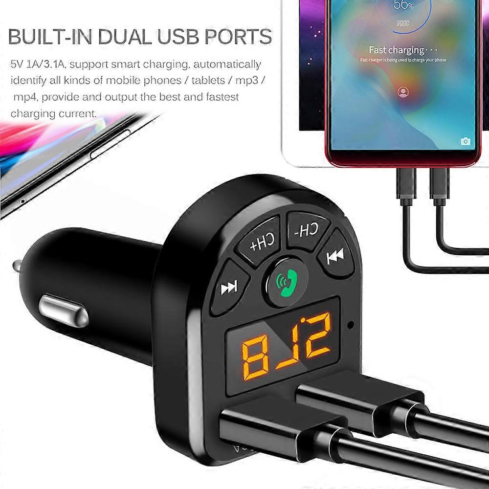 Car Bluetooth 5.0 MP3 Player Wireless Handsfree Audio Receiver Dual USB 3.1A Fast Charger FM Transmitter USB Flash Memory