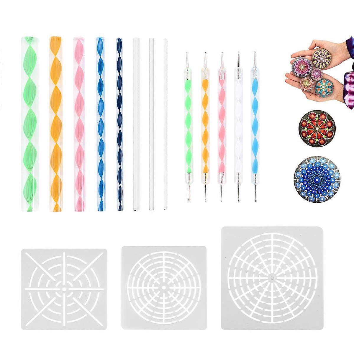 16 Pcs Mandala Dotting Tools for Painting Rocks Mandala Stencils Kit Ball Stylus Clay Sculpting Carving Tools