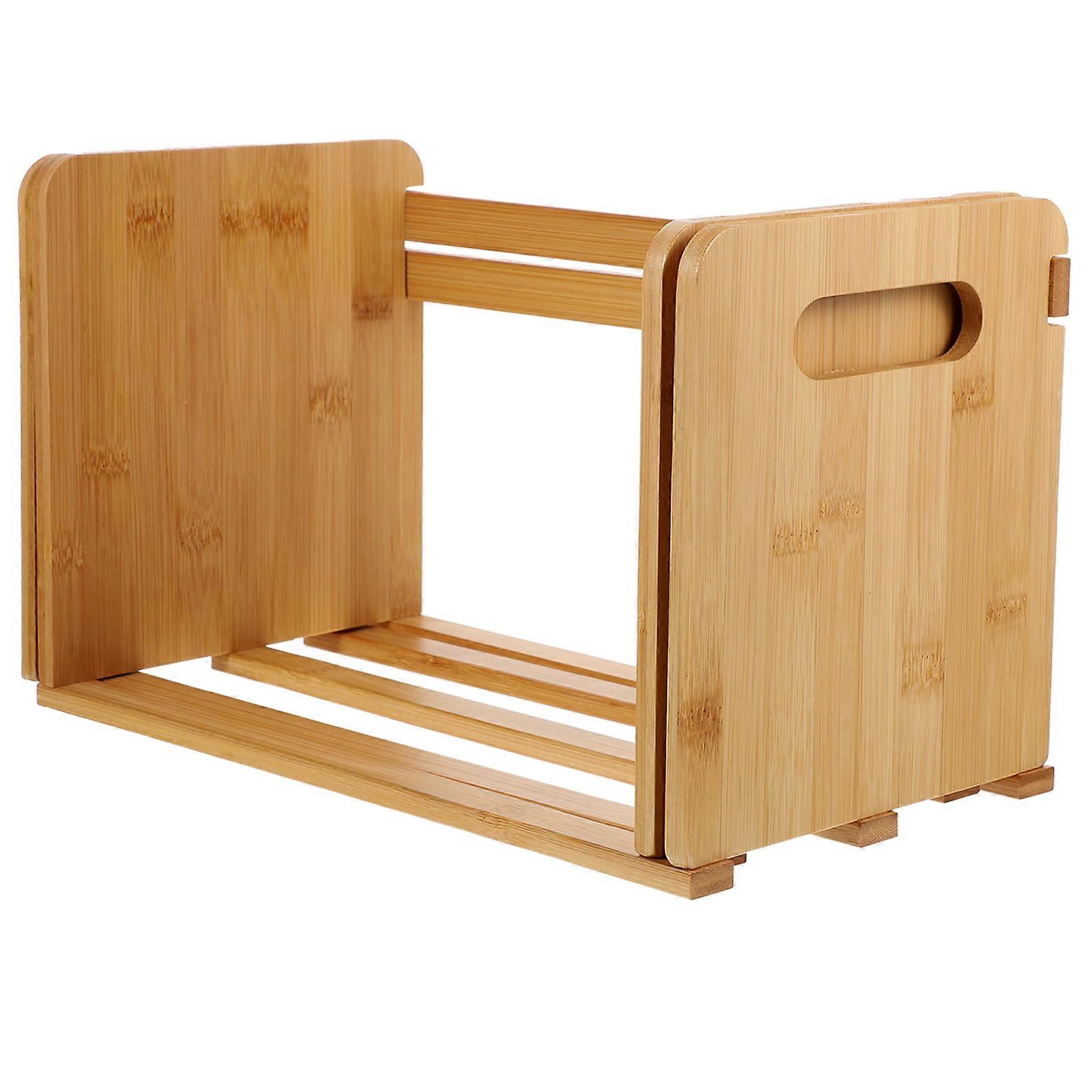 Bamboo Desktop Bookshelf Adjustable Book Organizer Countertop Book Stand Shelf