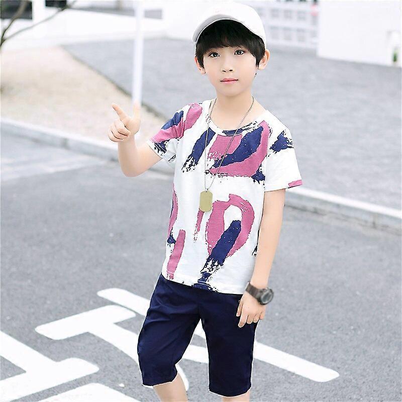 Καλοκαιρινό Παιδικό Σετ Ρούχων Casual Hip-hop Stripe Πολύχρωμο T-Shirt + Παντελόνι 2Pcs Κοστούμι Παράσταση Νηπιαγωγείου Παιδικά ΡούχαΠΑΙΔΙΚΑ Σετ Ρούχων