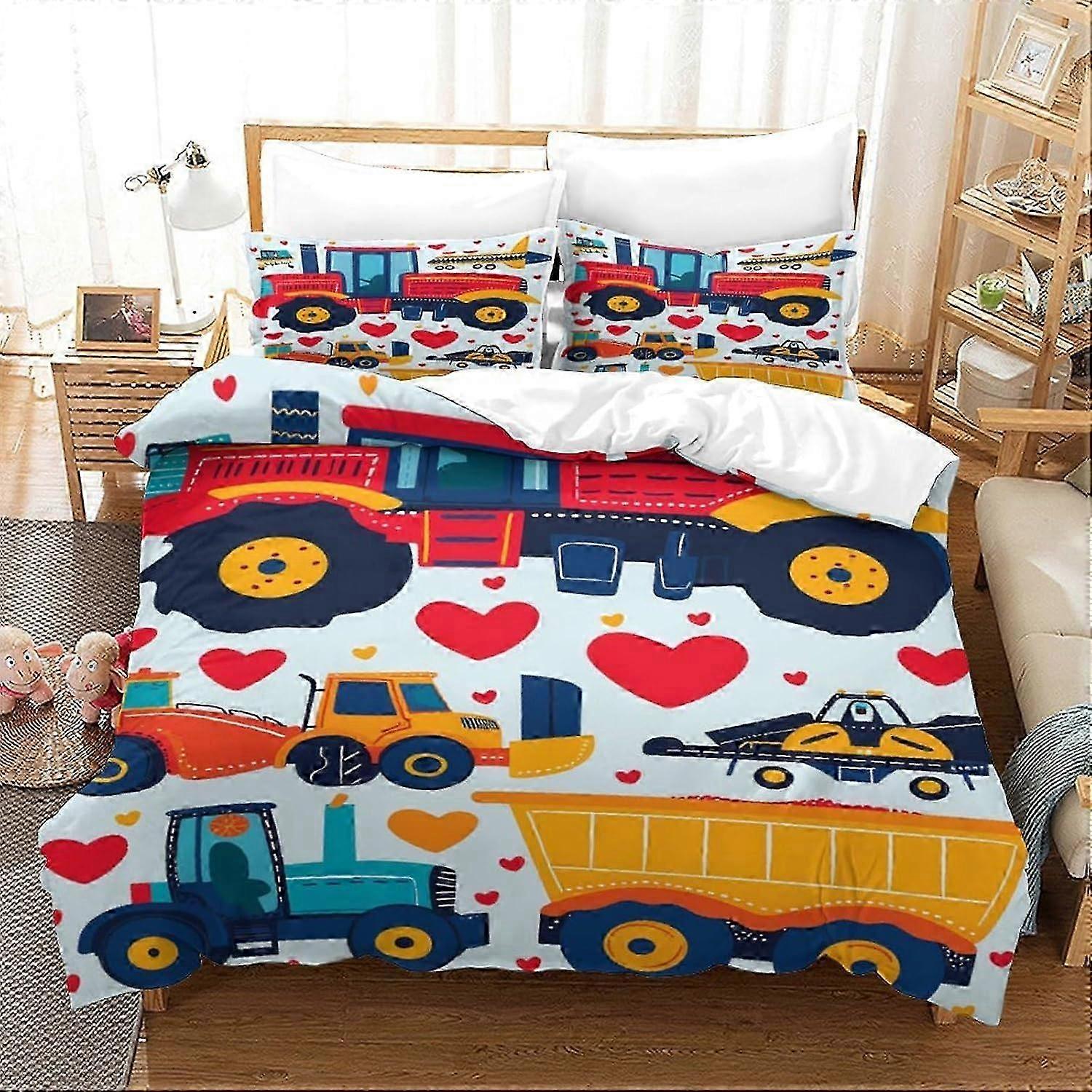 J2032 Lençóis Trator Capa de edredão Roupa de cama Capa de consolador de carro Conjunto de 3 peças para crianças adolescentes 3D Colcha Capa de colcha com fecho de zíper Soft M