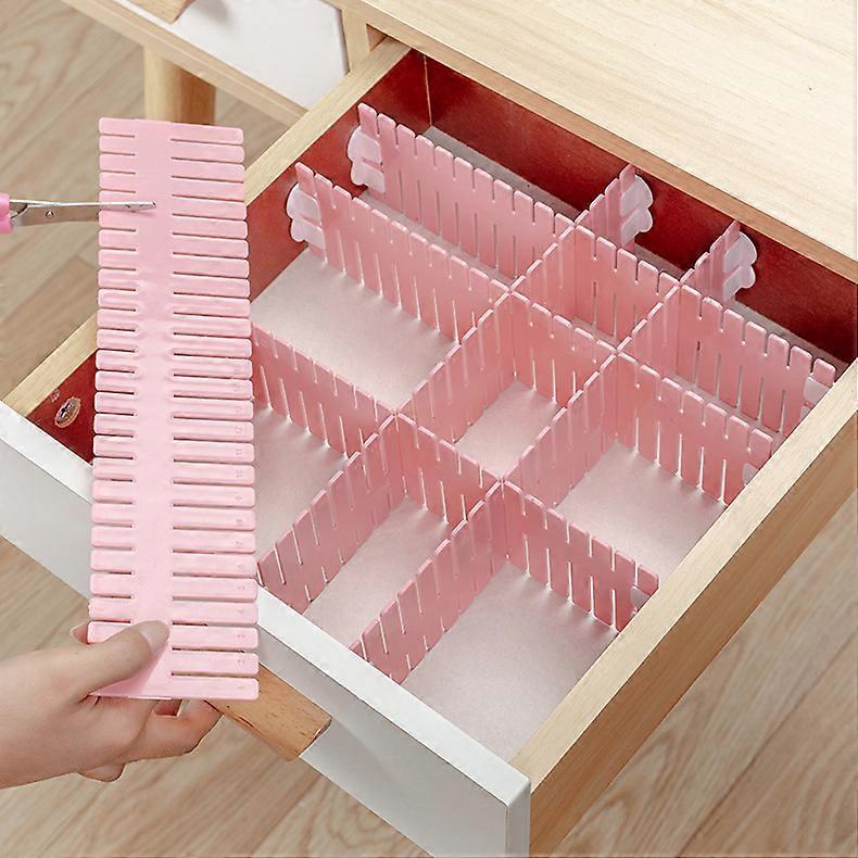Pink Drawer Dividers, Drawer Grid Compartment Dividers, Plastic Drawer Organizer, 16 Pieces of Dividers , Adjustable