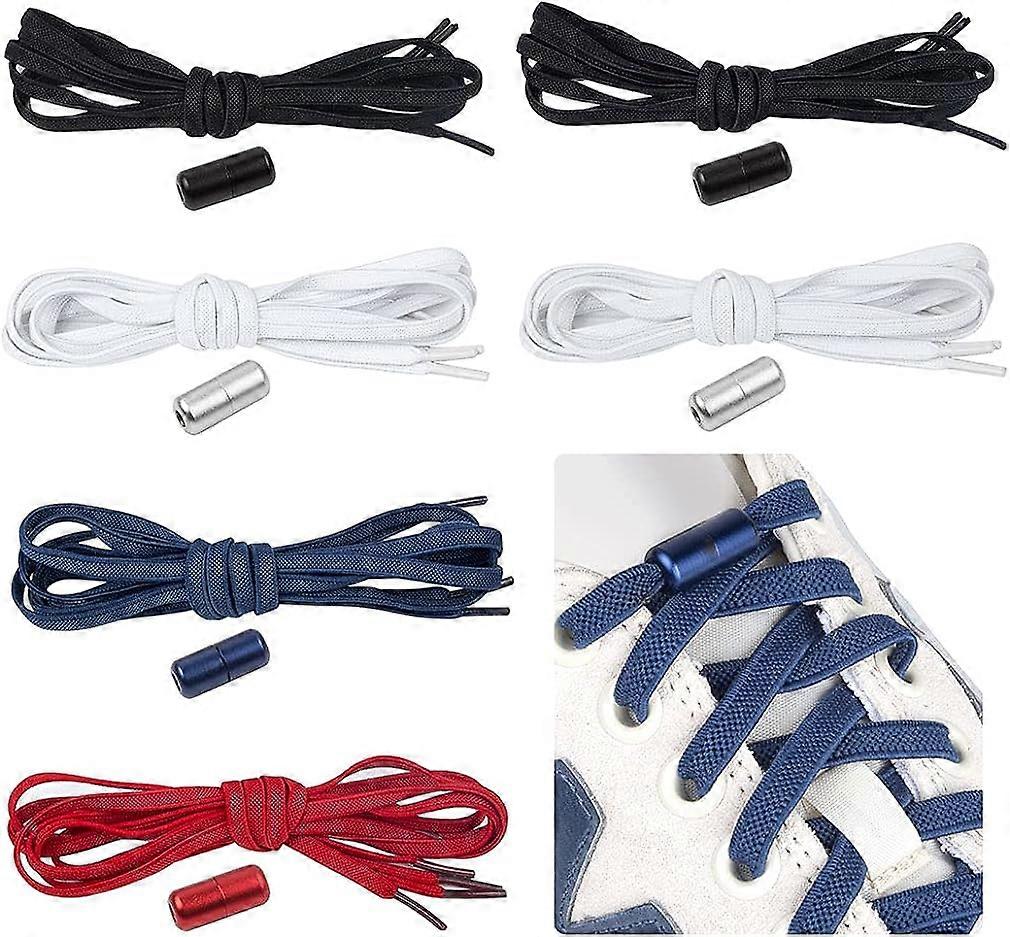 6 Pairs of Universal Elastic Shoelaces for Kids and Adults, With Metal Button Closure System, Suitable for Sports Shoes, Running Shoes, Casual Shoes,