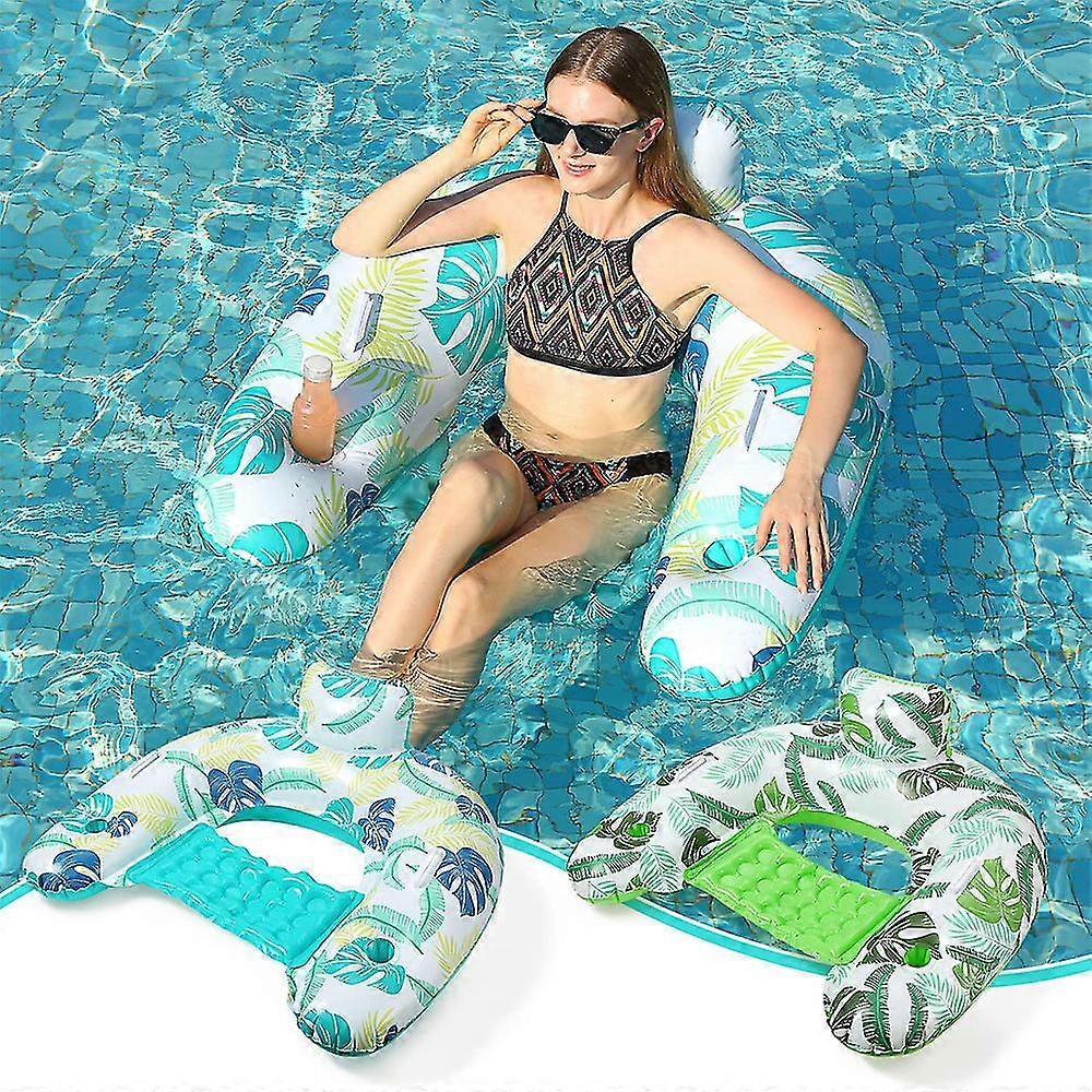 Inflatable Pool Float Chair Lounge For Adults 2 Pack Pool Floaties Chair With Cup Holder