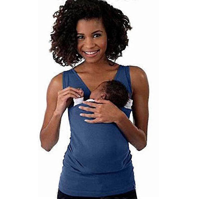 Ladies Men Solid Baby Carrier Tops Kangaroo Pockets Pullover Tee Top