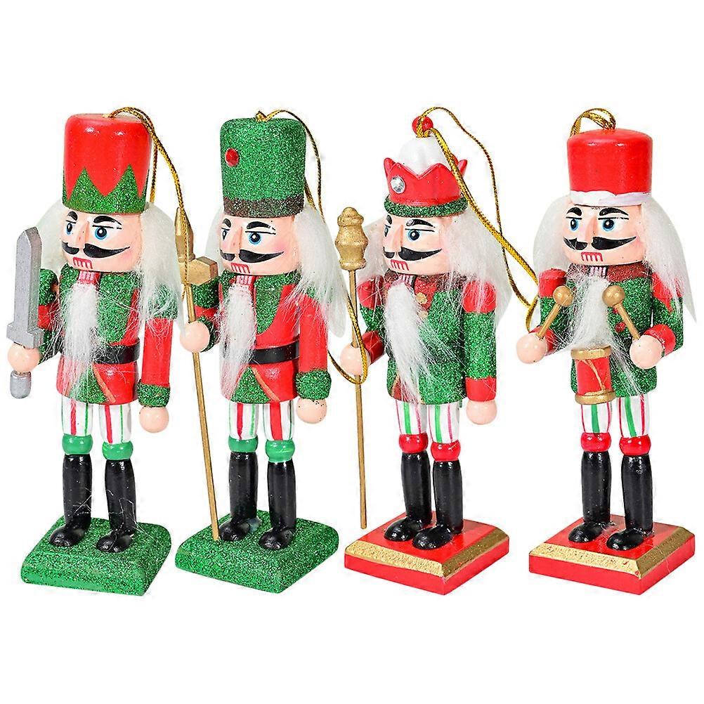 4pcs Hanging Christmas Nutcracker Christmas Tree Ornament Wood Small Nutcracker Puppet
