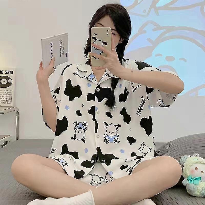 Kawaii Sanrios Kuromi Pajama Sets Spring and Autumn Cartoon Cotton Pajamas for Women Cute Casual Home Wear Set