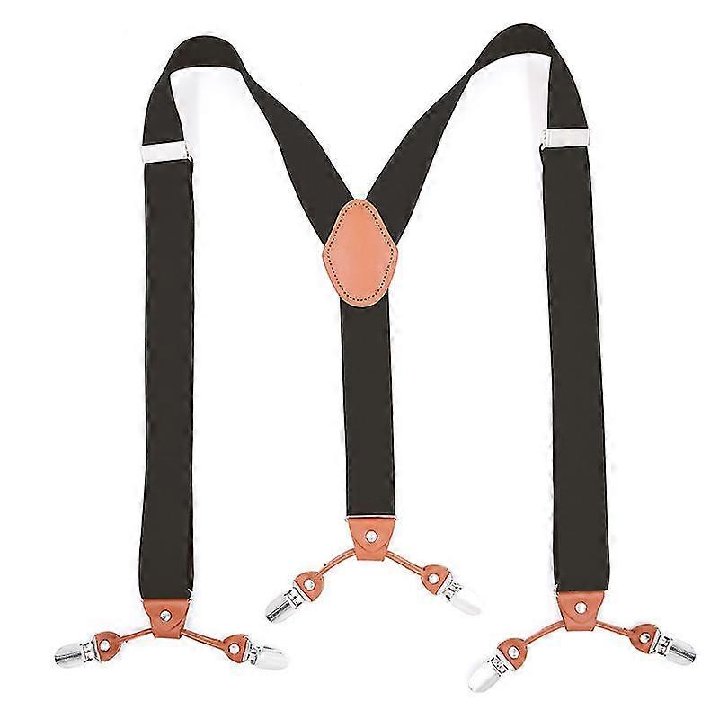 Suspensórios pesados em forma de Mens Y com 4 clipes de metal ajustáveis correias elásticas pretas