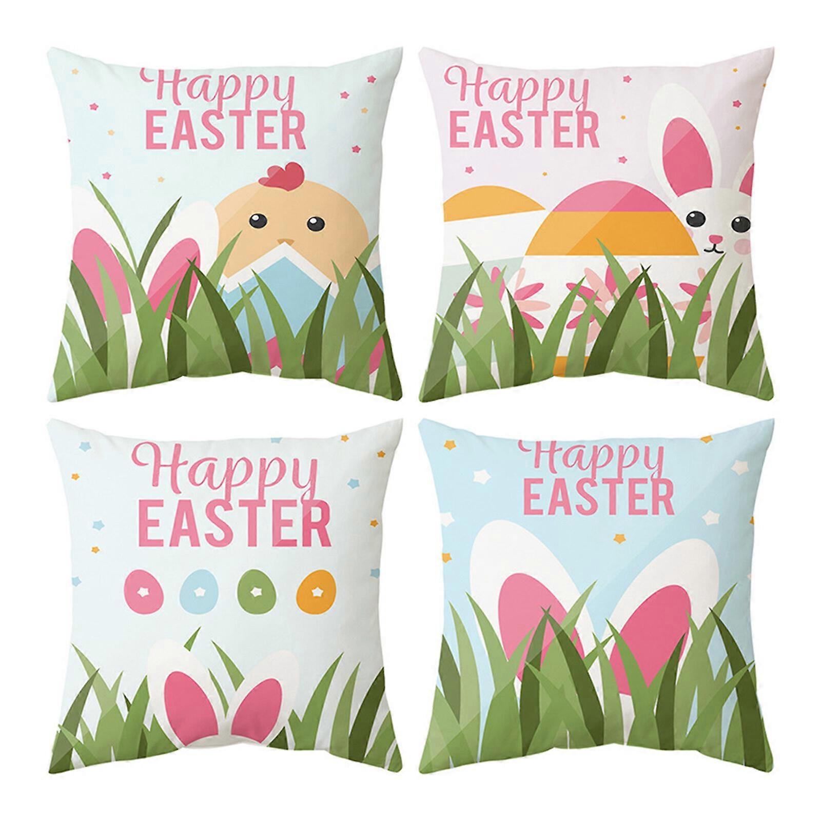 Easter Rabbit Cushion Cover Short Plush Multicolor 45x45cm, 4pc Set