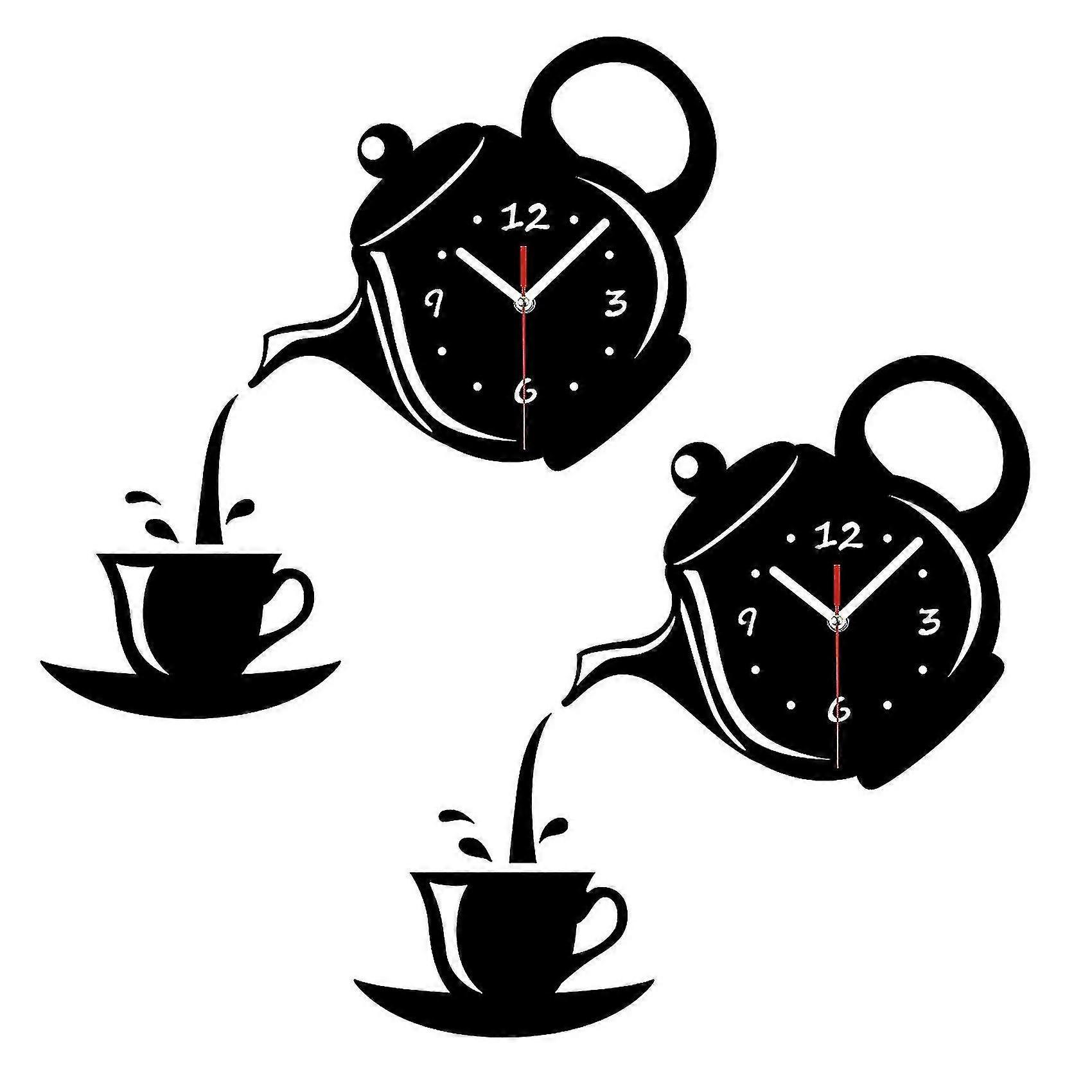 Creative Diy Acrylic Coffee Cup Teapot 3d Wall Clock Decorative Clock