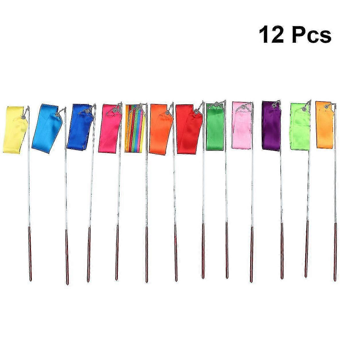 12pcs 4m彩色艺术体丝带舞蹈体带舞蹈流带儿童成人(粉色/黄色/橘色/红色/玫瑰色/宝蓝色/灰色