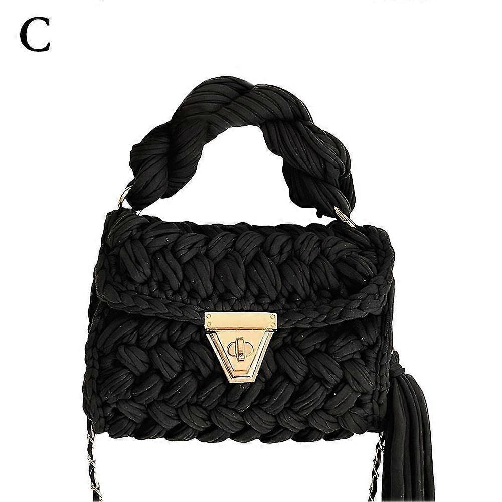 Borsa a tracolla intrecciata in corda spessa con nappa, da donna, alla moda, colorata, all'uncinetto