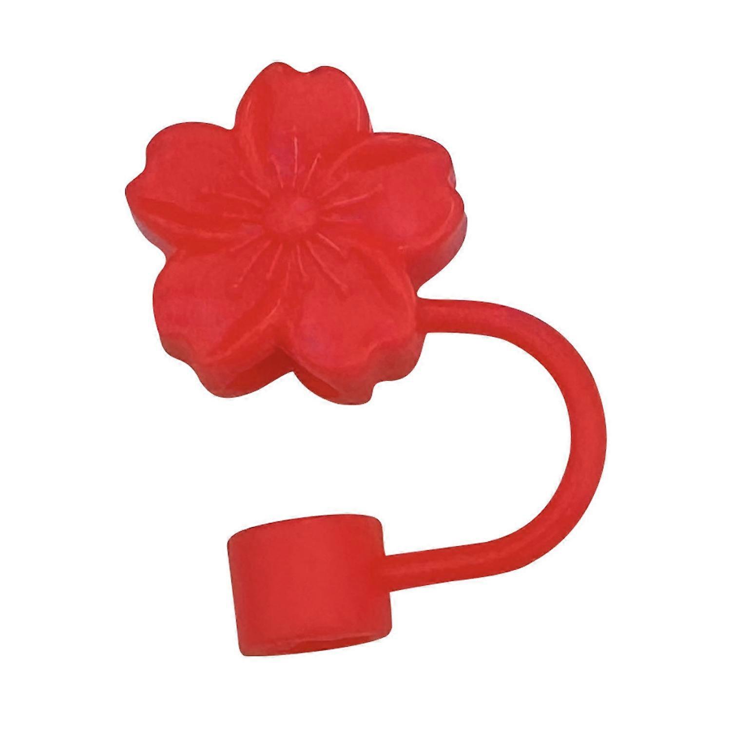 Silicone Straw Cover Cap 10mm Peach Blossom Pattern Straw Toppers Cover Safe Easy Carrying Straw