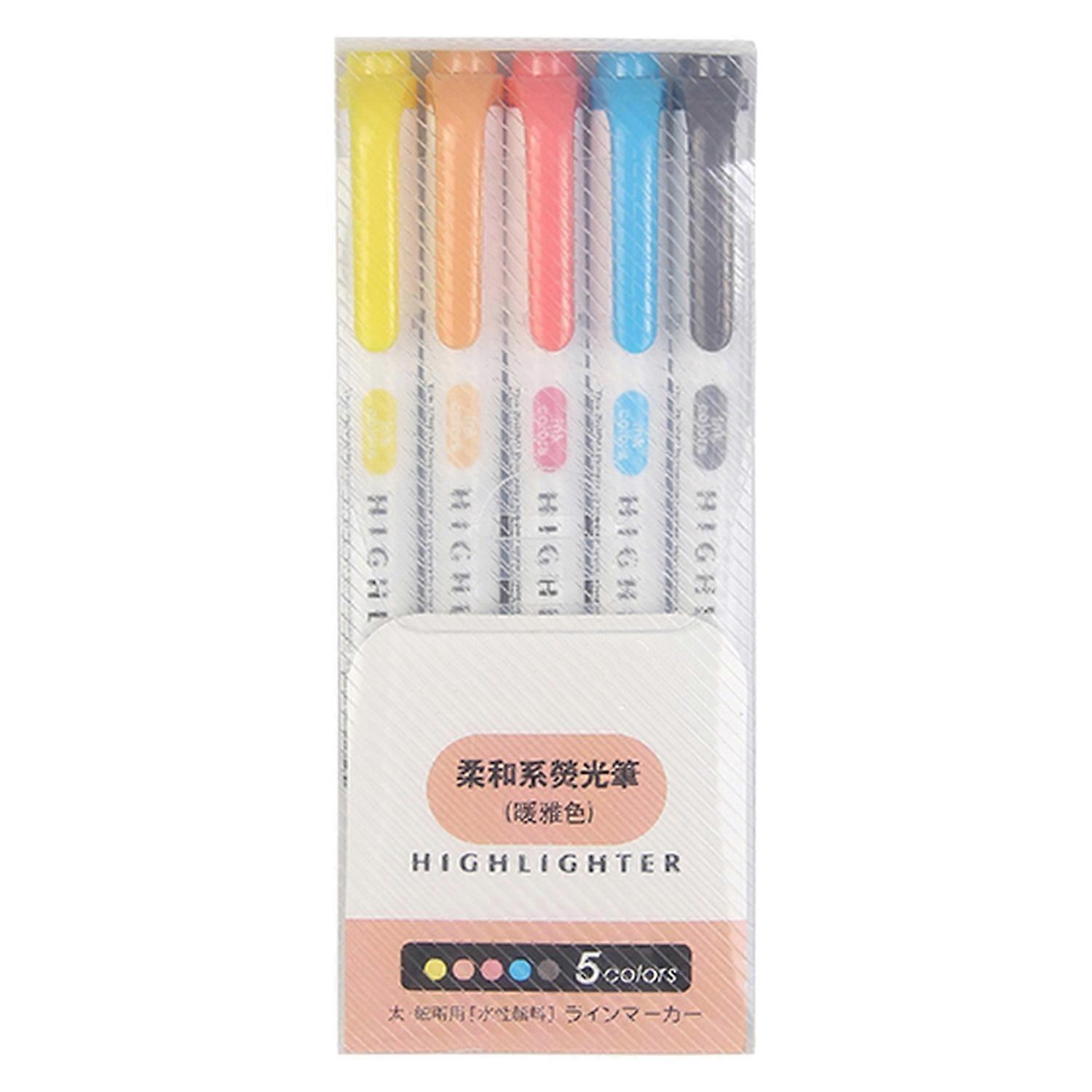 5Pcs Fluorescent Marker Pen Double Head Light-coloured Uniform Ink Output Students Portable 5-color