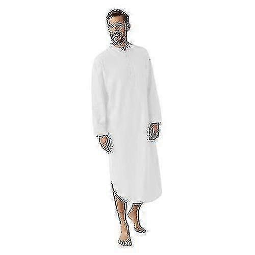 Erkekler Gecelik Pamuk Karışımı Uzun Kollu O-Yaka Yumuşak Gevşek Gecelik Rahat Pijama Ev Giyimi Pijama Gömlekleri - JV