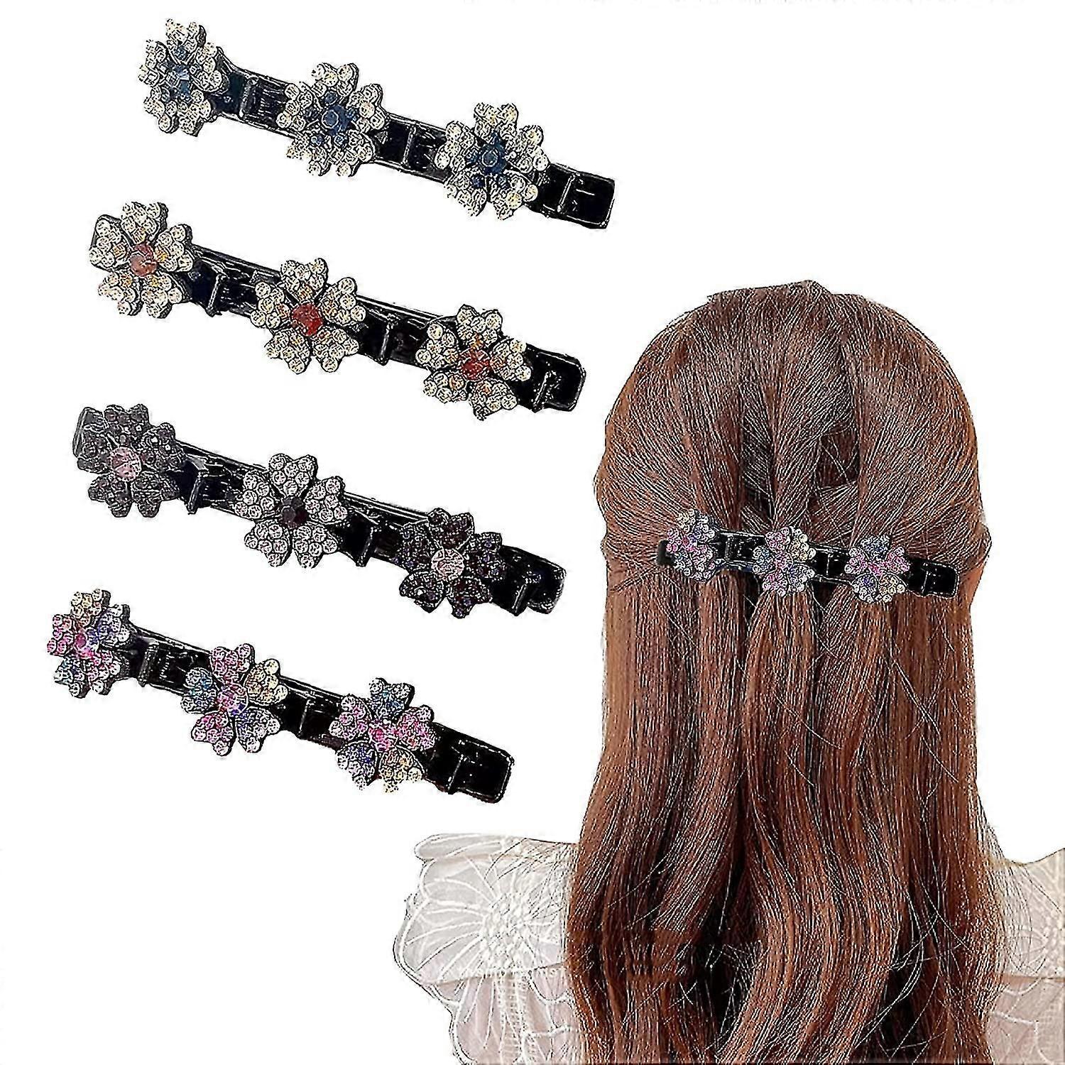 4 قطع الفوار كريستال الحجر مضفر الشعر كليب للنساء، rsvelte مضفر الشعر كليب مع 3 مقاطع صغيرة